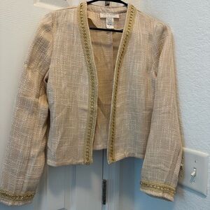 Cream Tweed Cardigan Jacket – Gold Chain Detail – Size S